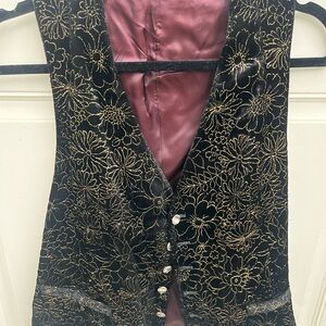 Floral Embroidered Black and Gold Vest